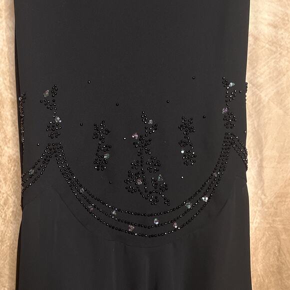 Vintage 90s SL Fashions Black Beaded Sequin Cowl Neck Midi Dress Drop Waist Goth - Picture 5 of 7